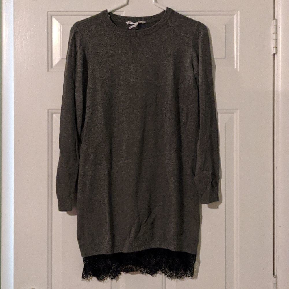 BCBGeneration Gray Tunic Sweater Dress Black Lace Small